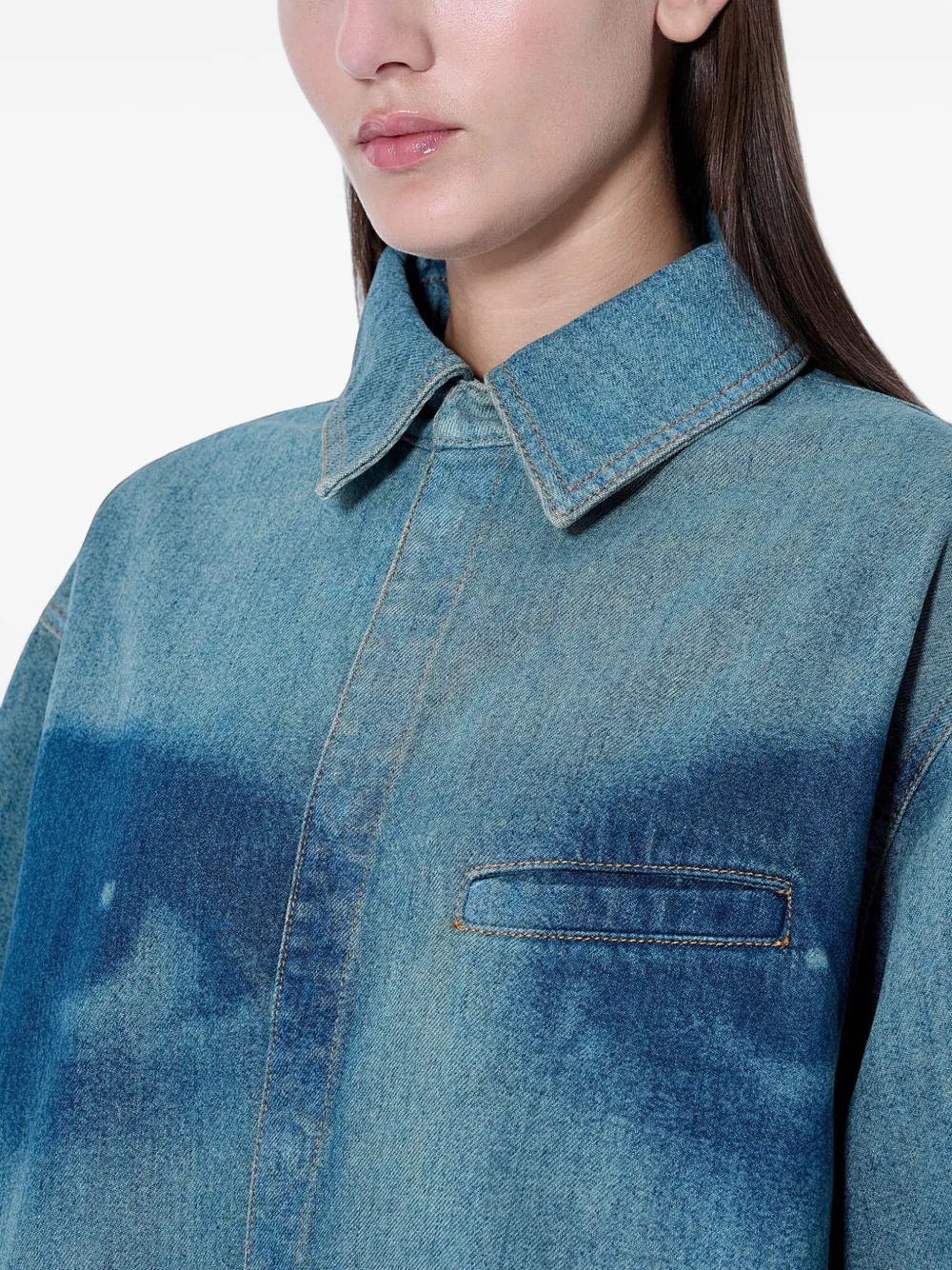 Jean Paul Gaultier graphic face-print denim shirt Blauw