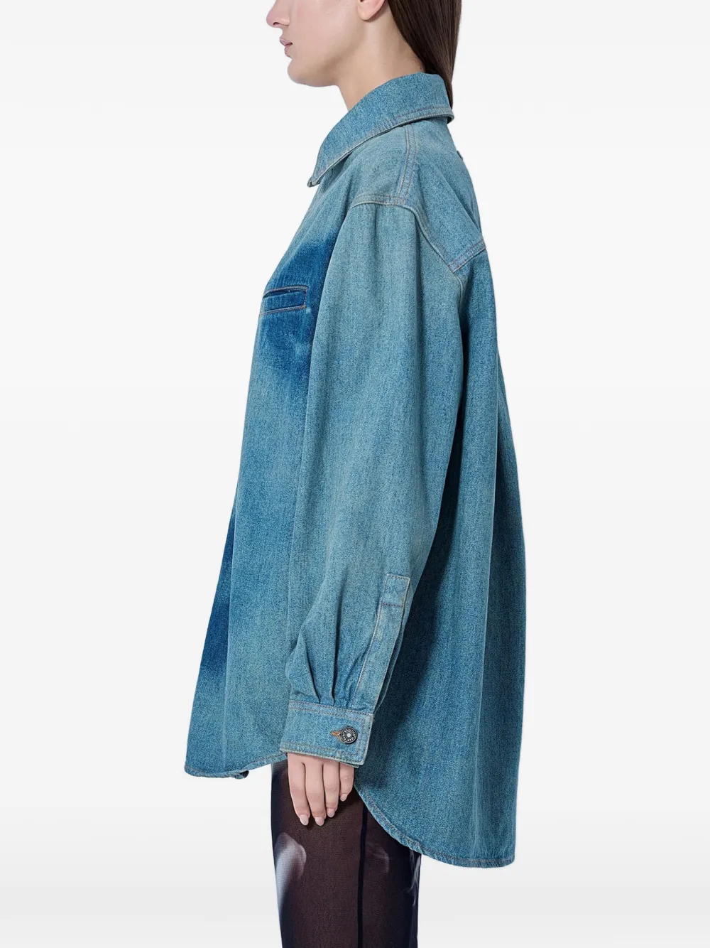 Jean Paul Gaultier graphic face-print denim shirt Blauw
