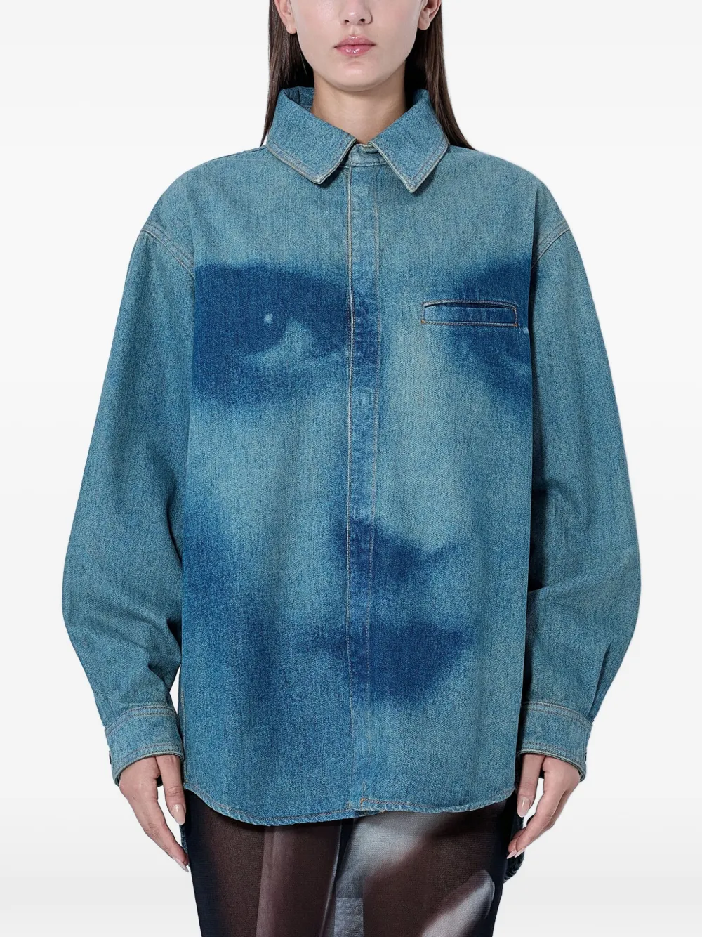Jean Paul Gaultier graphic face-print denim shirt - Bleu