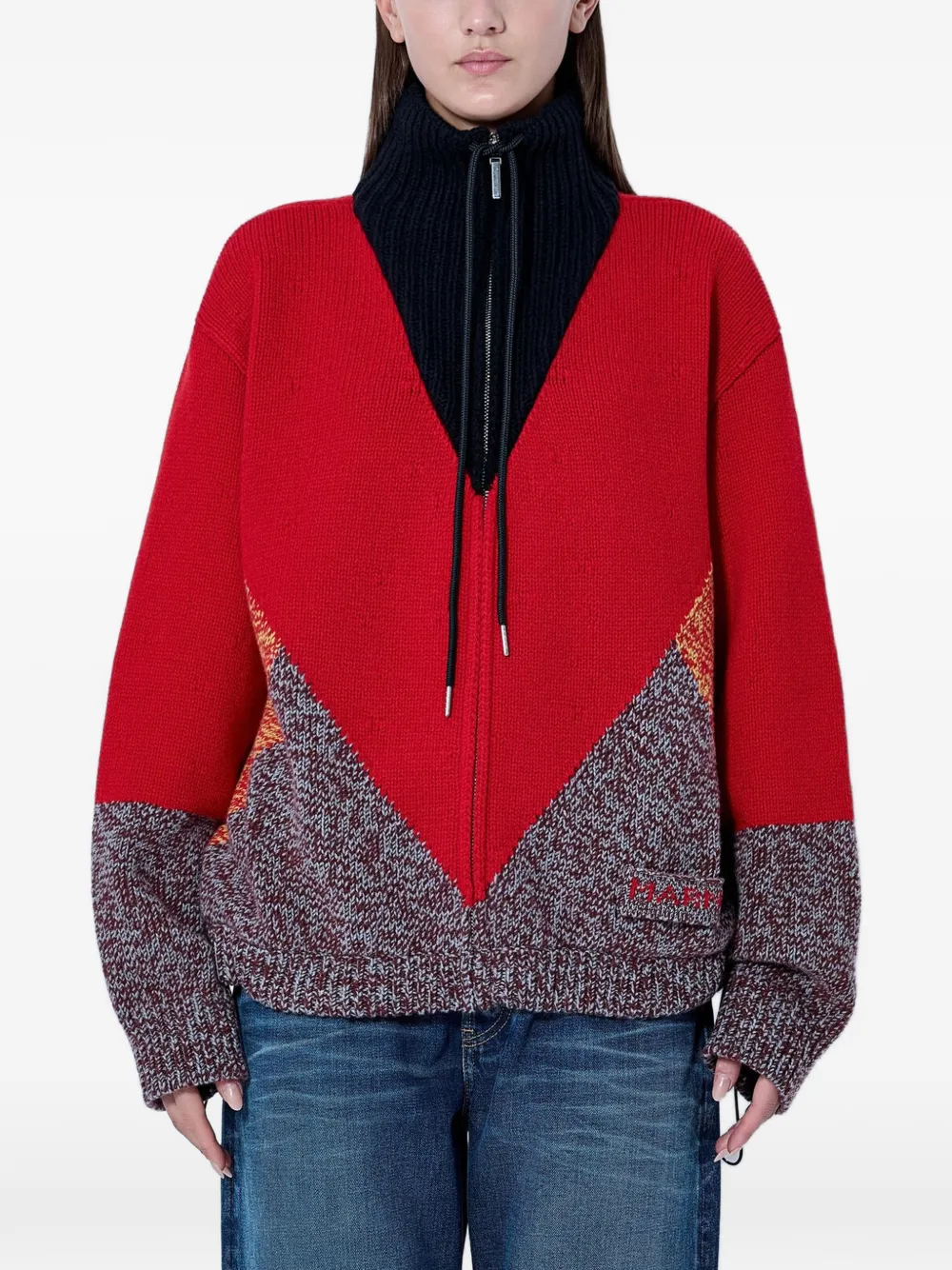 Marni red wool-cashmere jacket with "M" detail