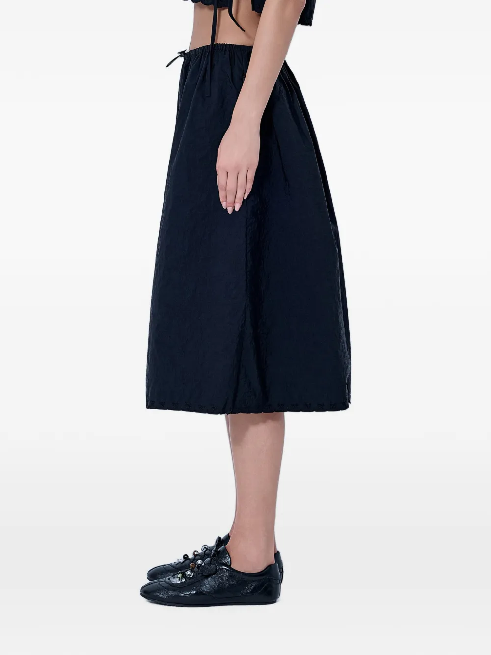Cecilie Bahnsen Fiella elastische midi-rok met gewelfde zoom Zwart