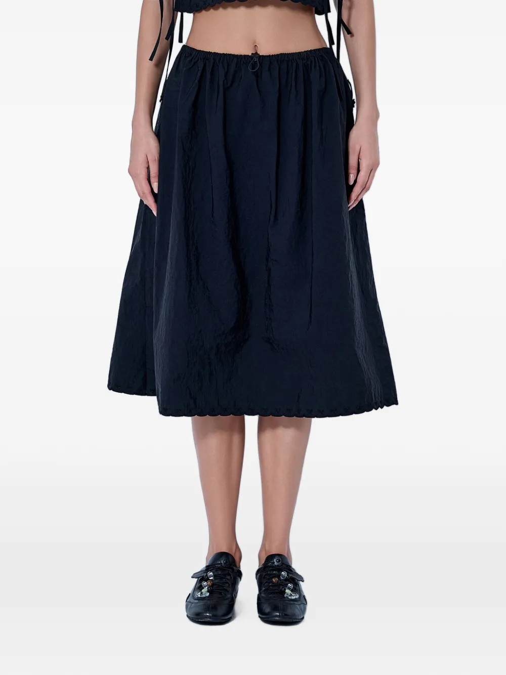 Cecilie Bahnsen Fiella scalloped-hem elasticated midi skirt - Nero