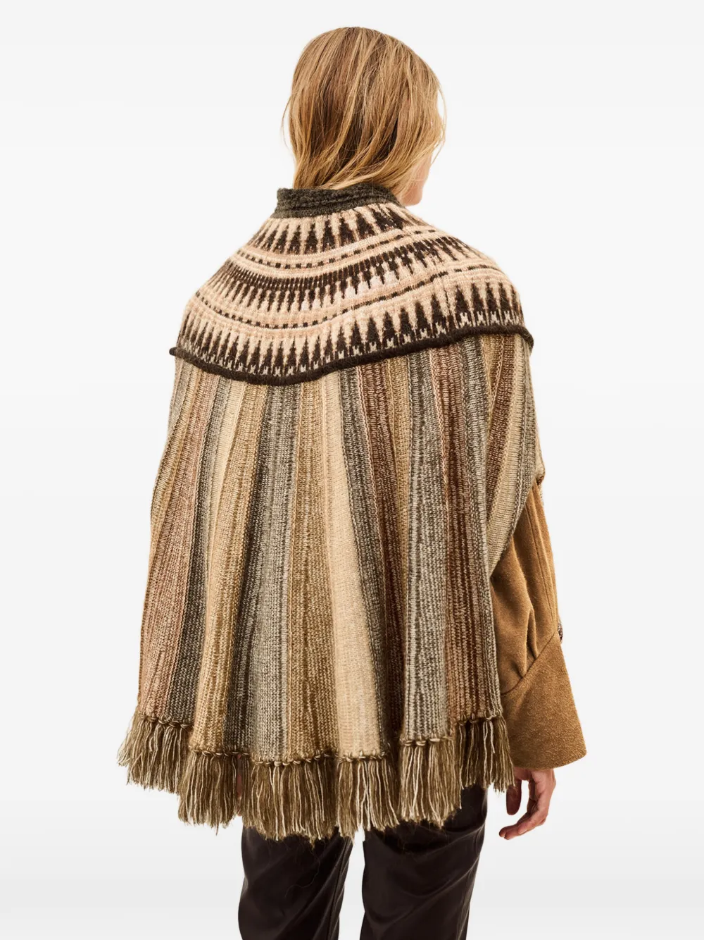Ba&Sh Dish intarsia-gebreide cape met franje Bruin