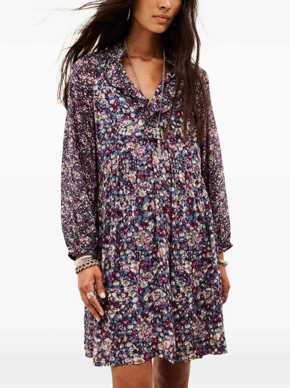 Ba&Sh Kimia mini-jurk met bloemenprint en ruches Blauw