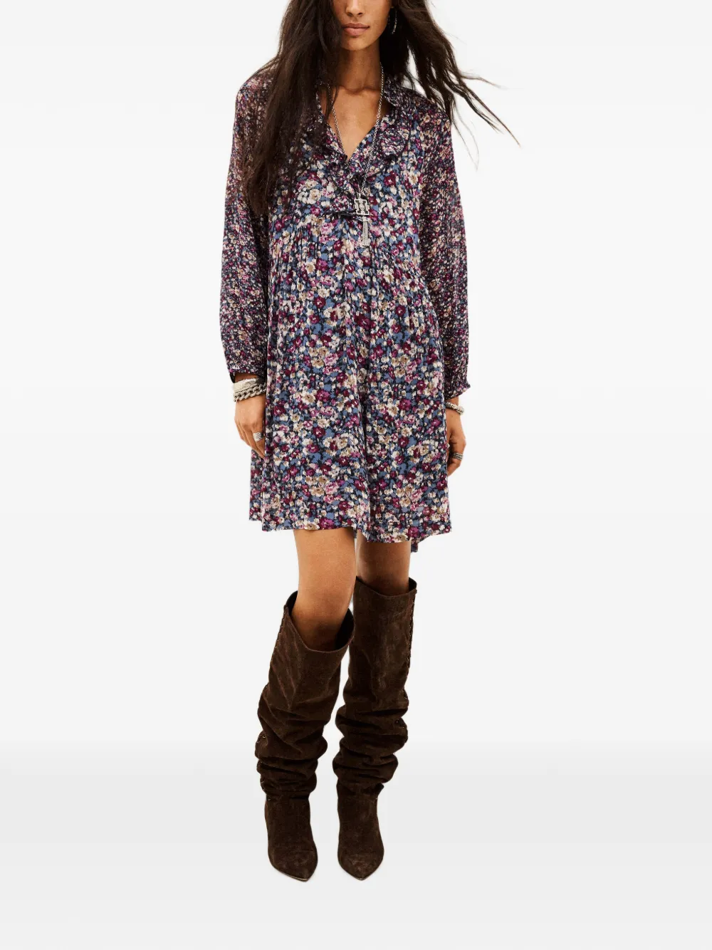 Ba&Sh Kimia mini-jurk met bloemenprint en ruches Blauw