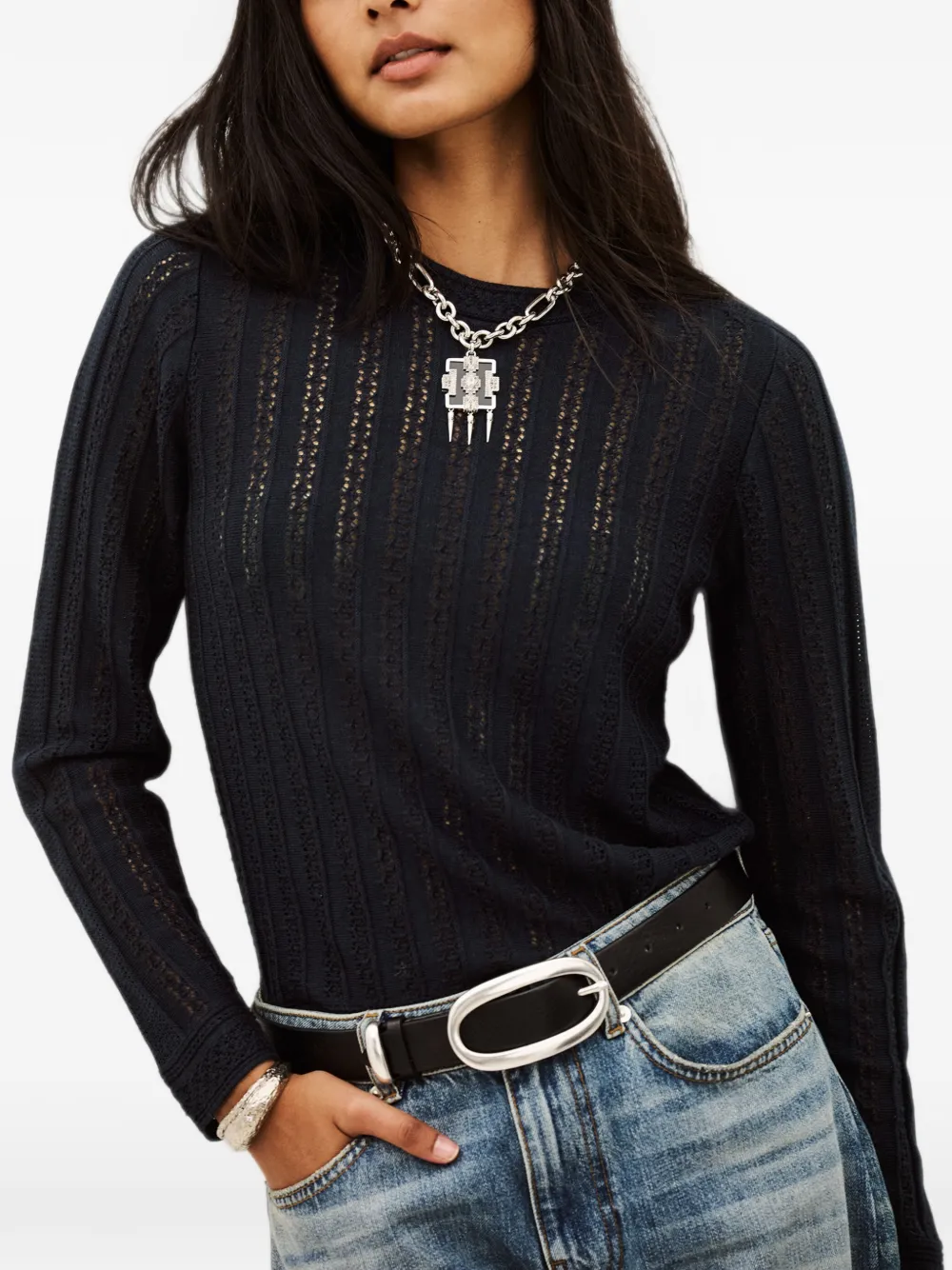 Ba&Sh Dakar pointelle gebreide trui Blauw