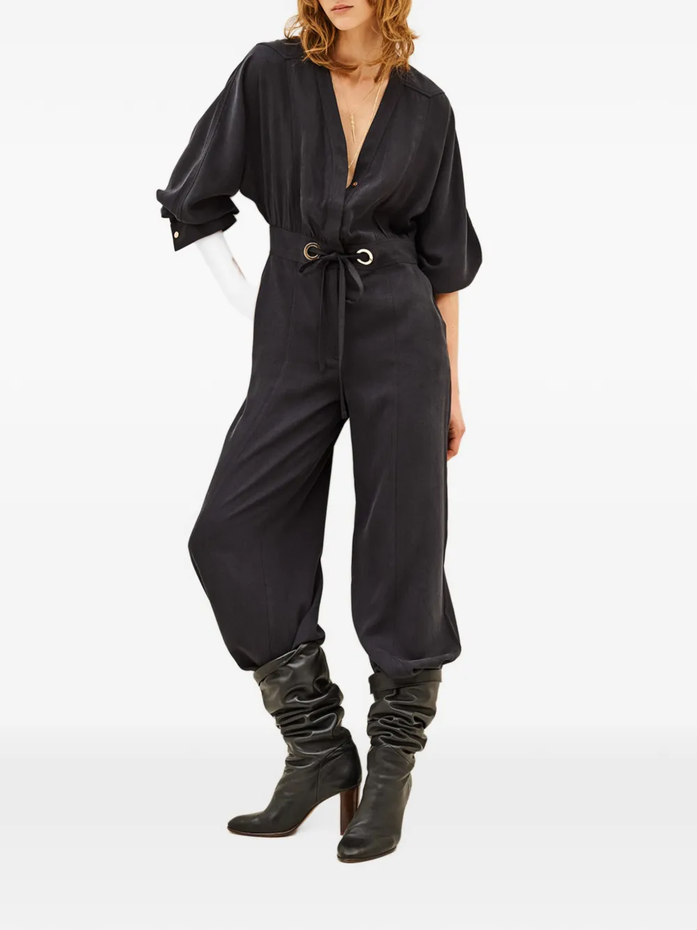 Ba&Sh Pere jumpsuit met trekkoordtaille Zwart