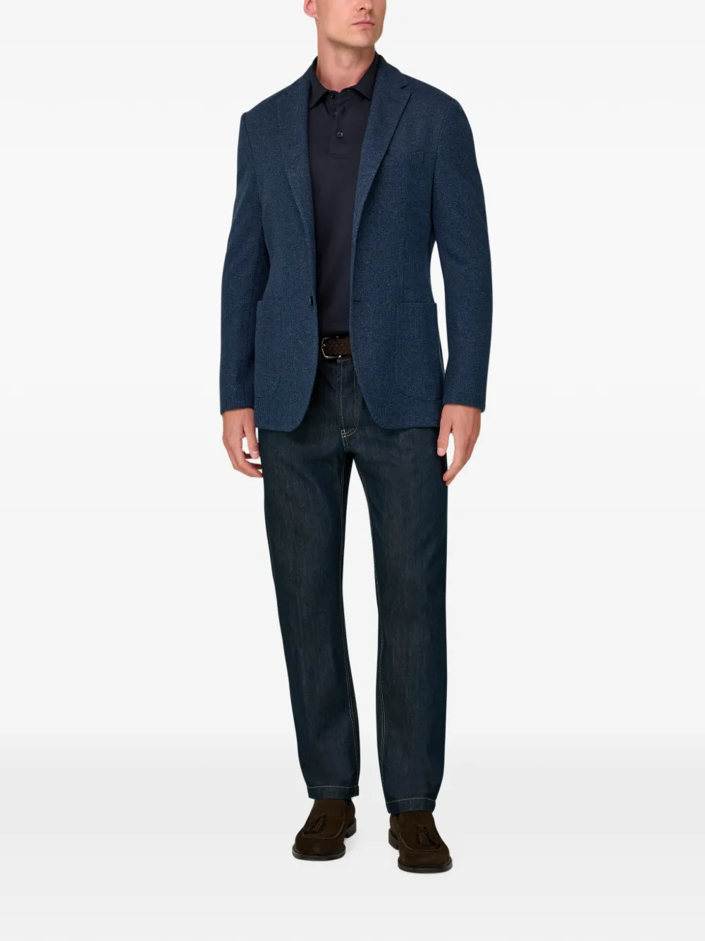 Boggi Milano B-jersey van katoenblend met structuur Blauw