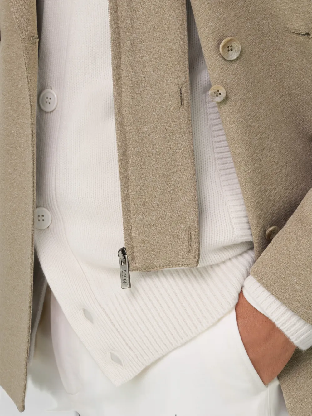 Boggi Milano Madison sweater blazer van katoenen blend B jersey Beige