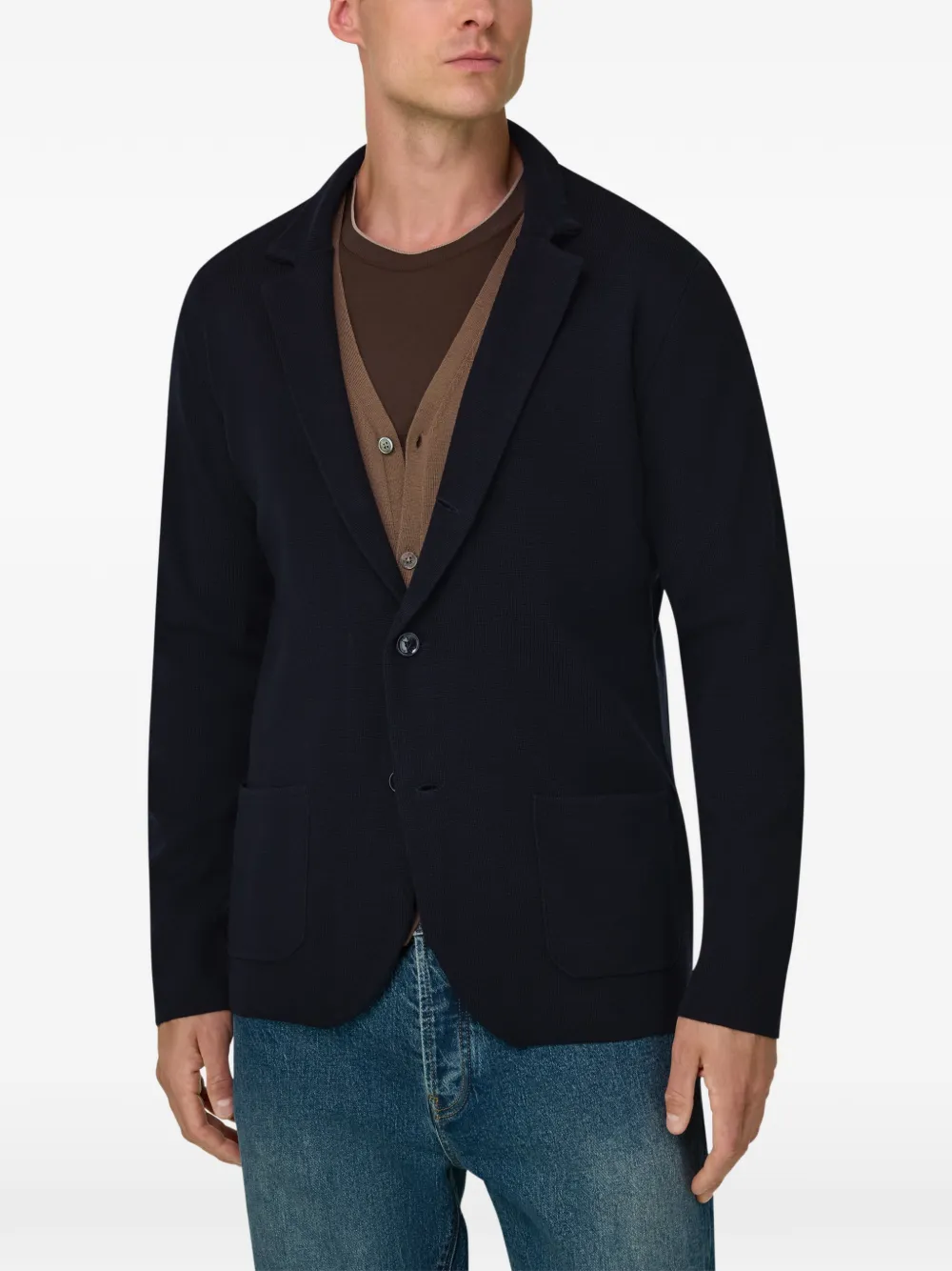 Boggi Milano Gebreid jack van extrafijne merinowol Blauw