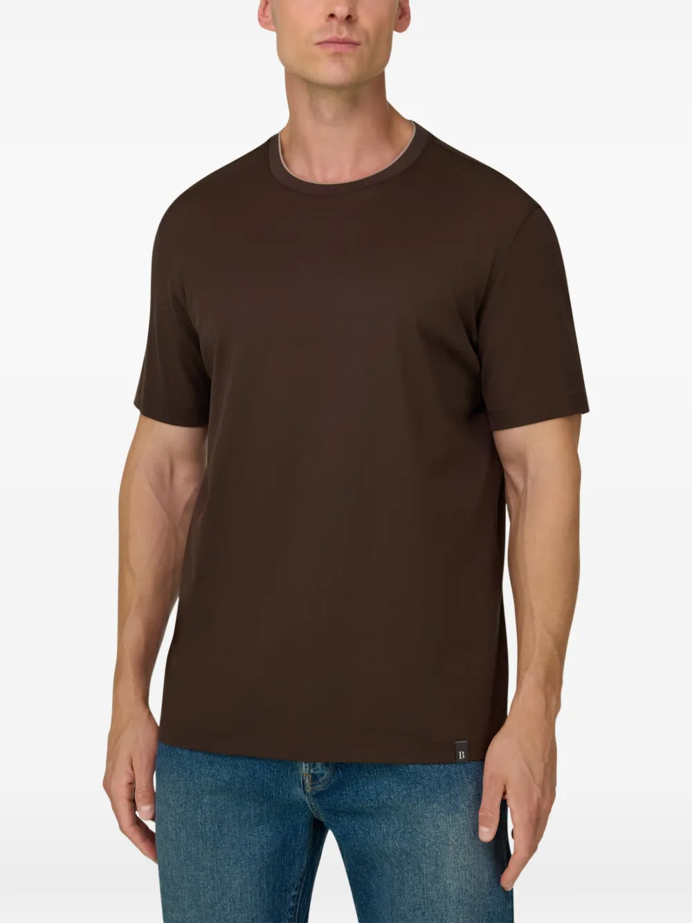 Boggi Milano T-shirt van katoen en zijden jersey Bruin