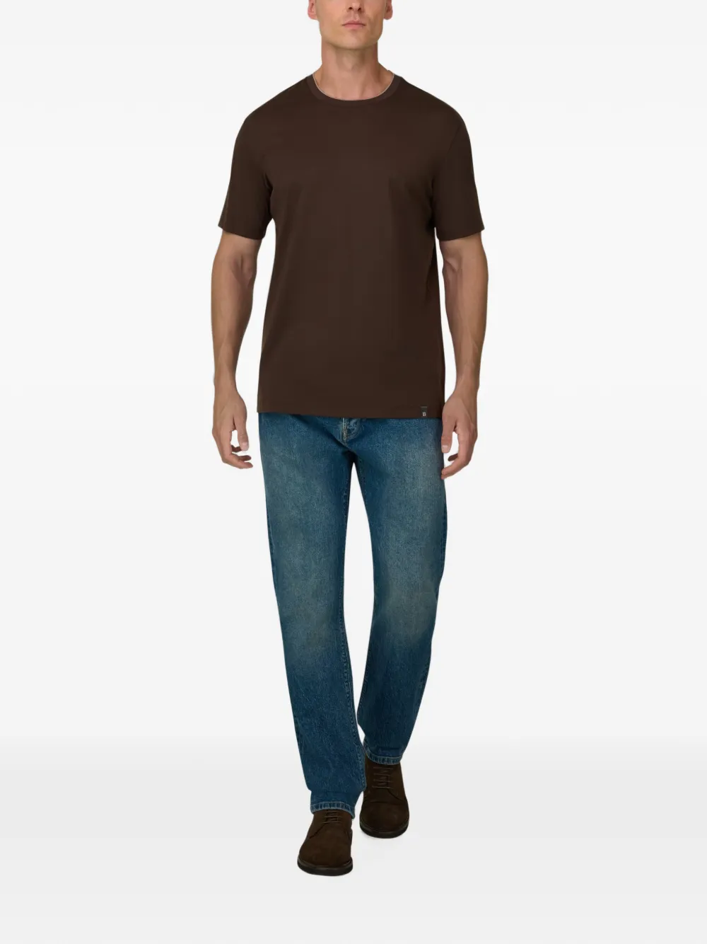 Boggi Milano T-shirt van katoen en zijden jersey Bruin
