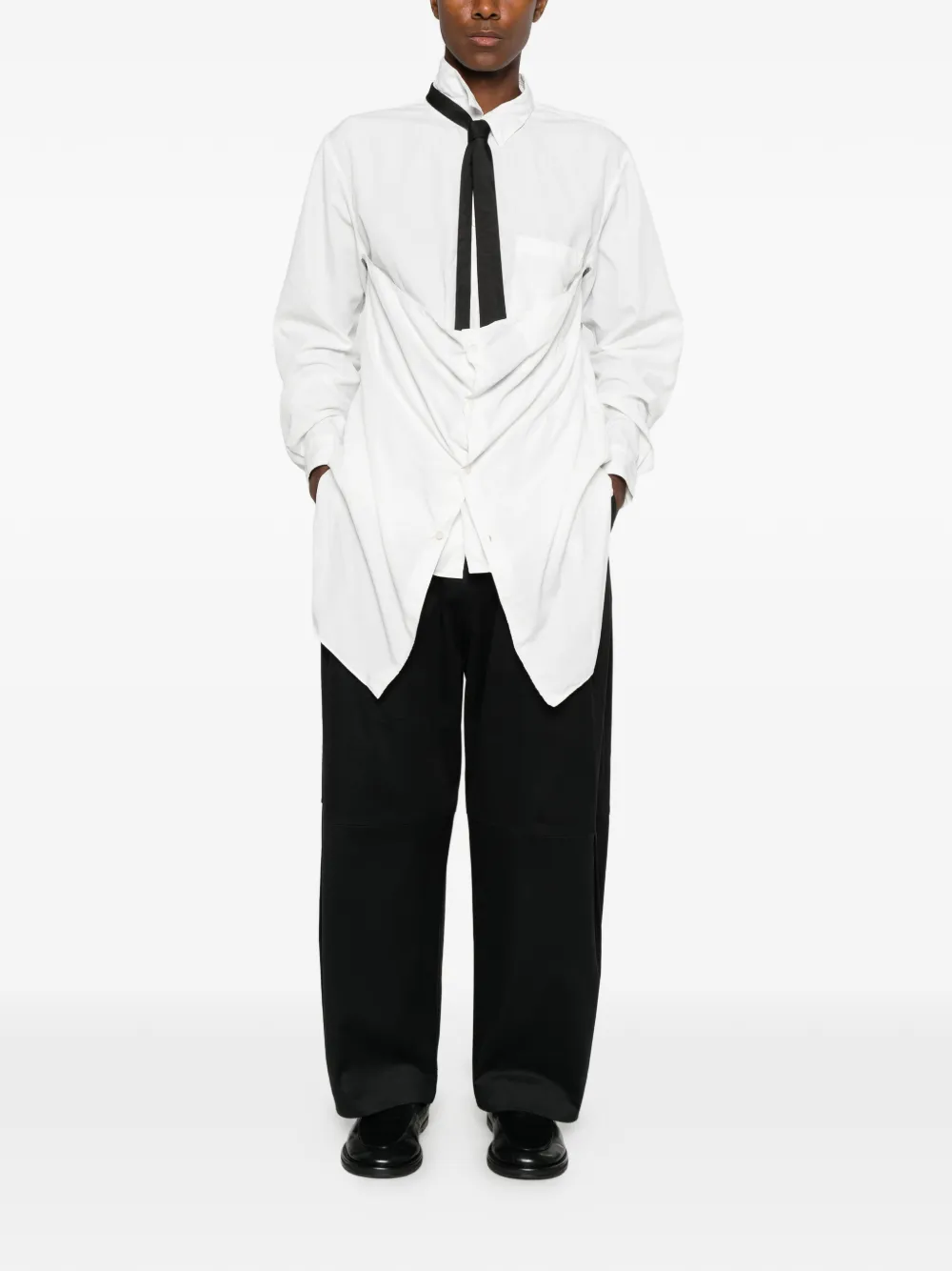 Comme des Garçons Homme Plus Blouse met gedrapeerd detail en striksluiting Wit