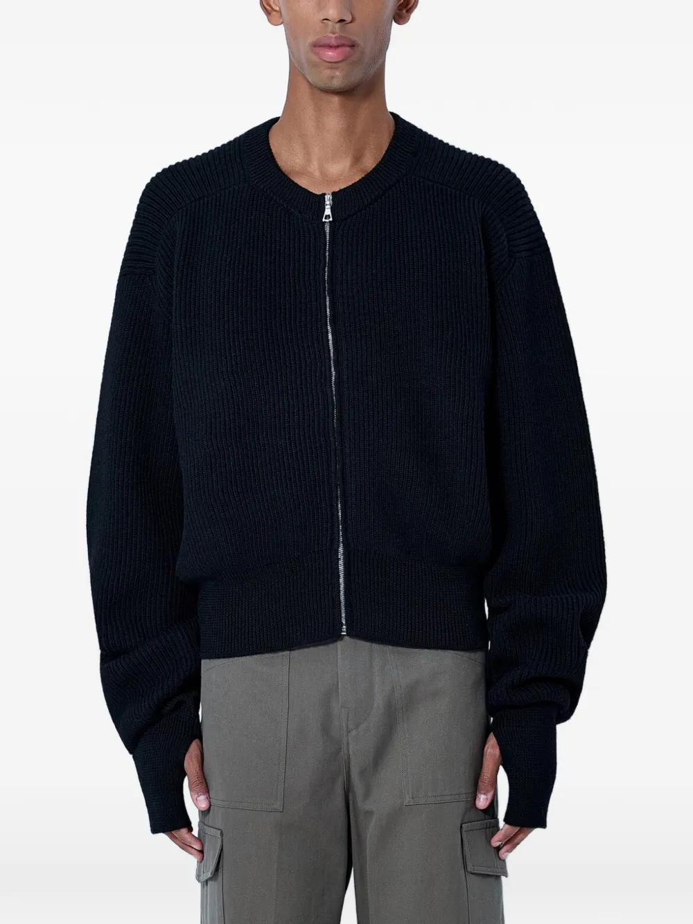 Rier ribbed-knit zip-up cardigan - Black