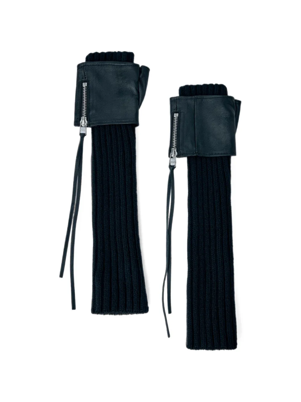 Yohji Yamamoto ribbed-knit leather-cuff arm warmers