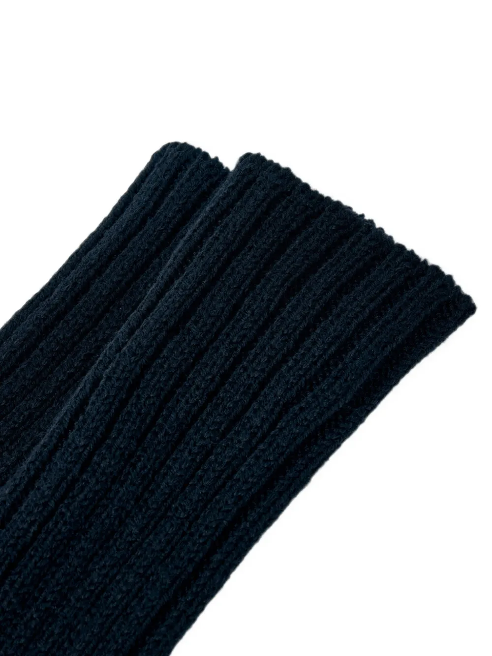 Yohji Yamamoto Ribgebreide armwarmers met leren manchetten Zwart