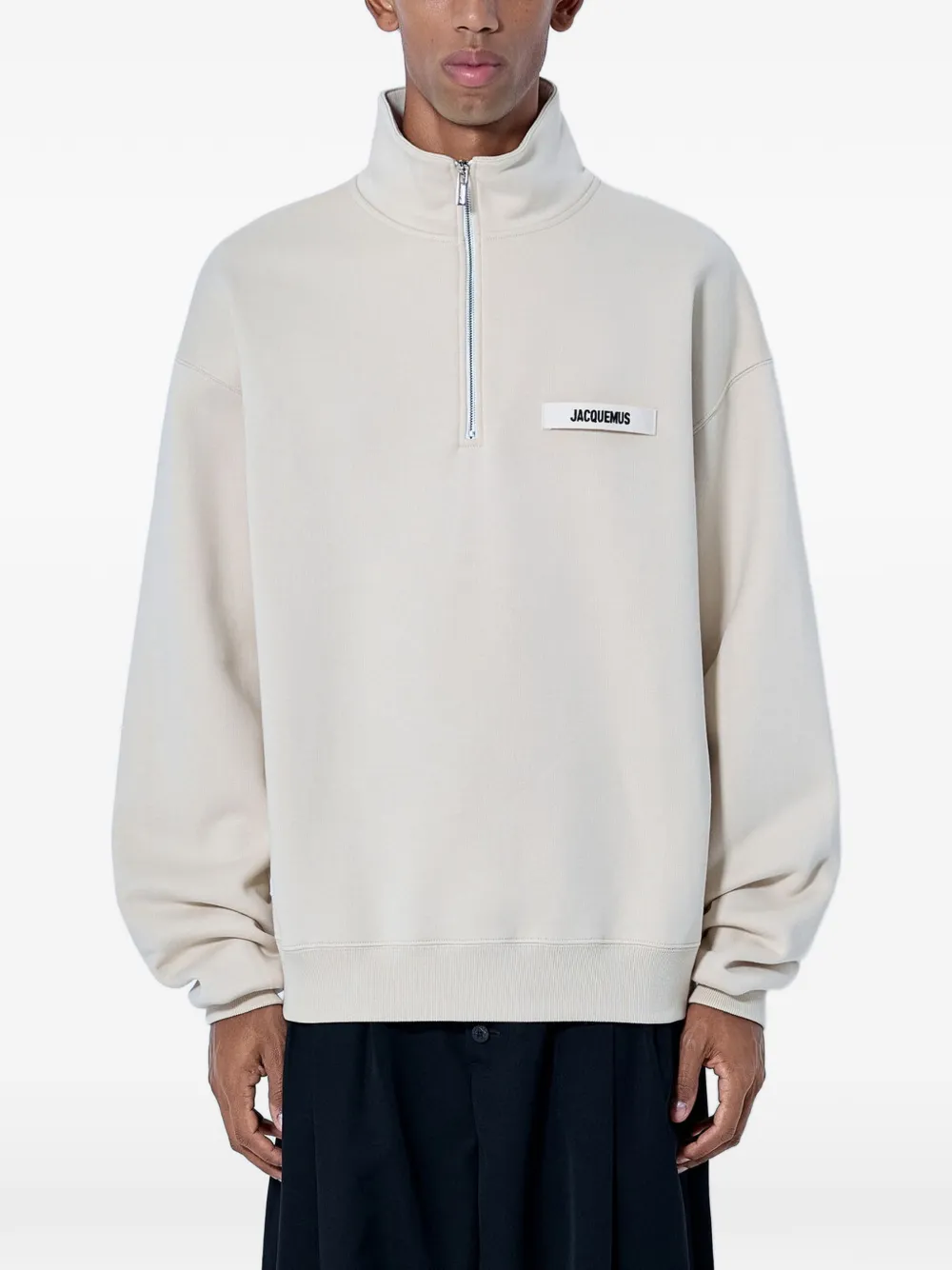 Jacquemus The gros-grain zipped-rollneck sweatshirt - Tons neutres