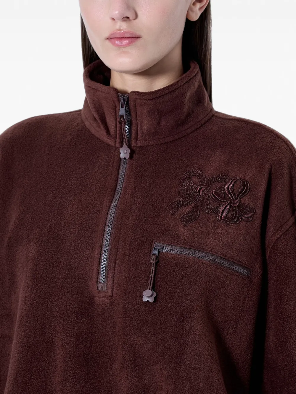 Cecilie Bahnsen bow-embroidered fleece sweater Bruin