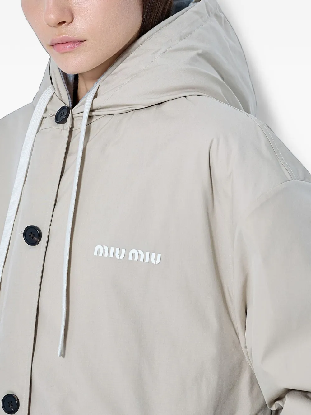 Miu Panama katoenen en fleece jack met enkele rij knopen Beige