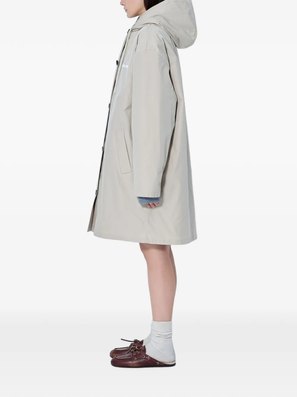 Miu Panama katoenen en fleece jack met enkele rij knopen Beige