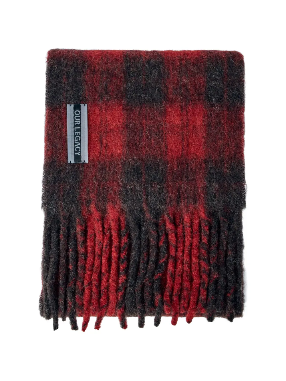 OUR LEGACY check-pattern fringed scarf - Rosso