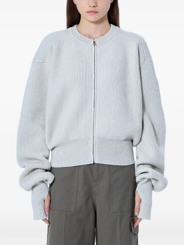 Rier Ribbed-knit Zip-up Cardigan in Grey