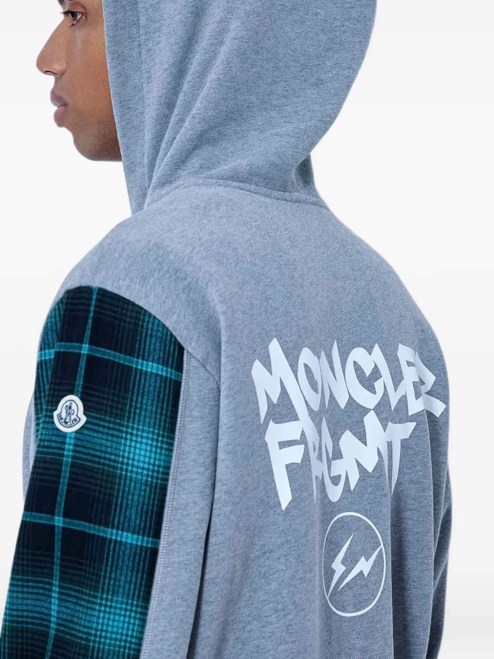 Moncler x Fragment hoodie met geruit vlak en logo-print Grijs