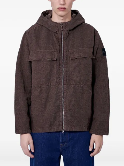 Stone Island 1200035 diagonal cotton Wool-TC loose-fit hooded zip-up overshirt with pockets