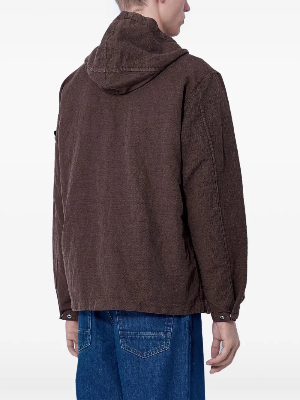 Stone Island 1200035 diagonal cotton Wool-TC loose-fit hooded zip-up overshirt with pockets Bruin