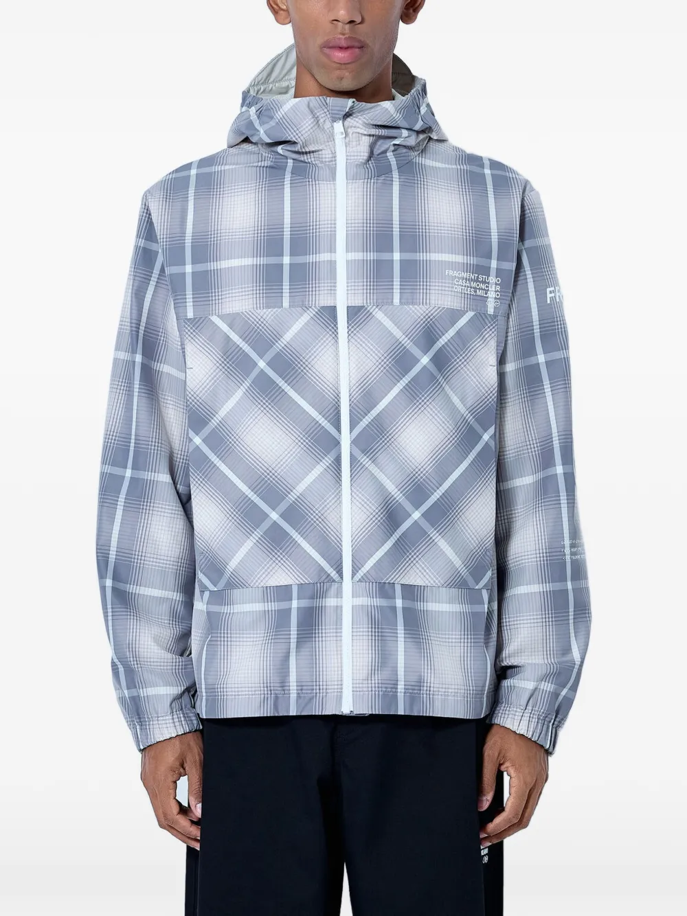 Moncler x Fragment Jitsuyō plaid-pattern windbreaker jacket in Grey