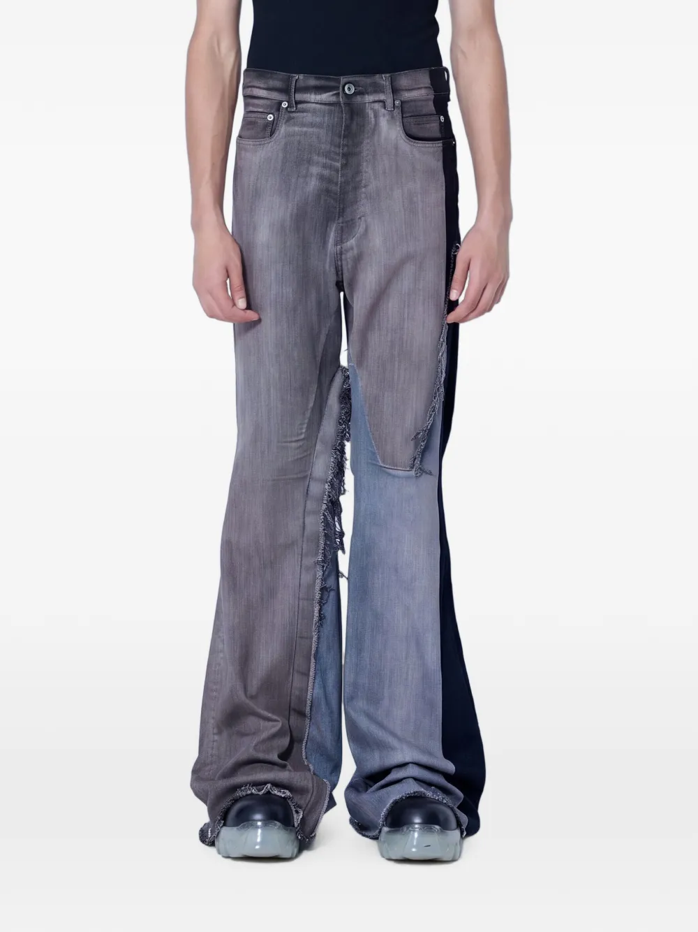 Rick Owens panelled raw-edge jeans - Grigio