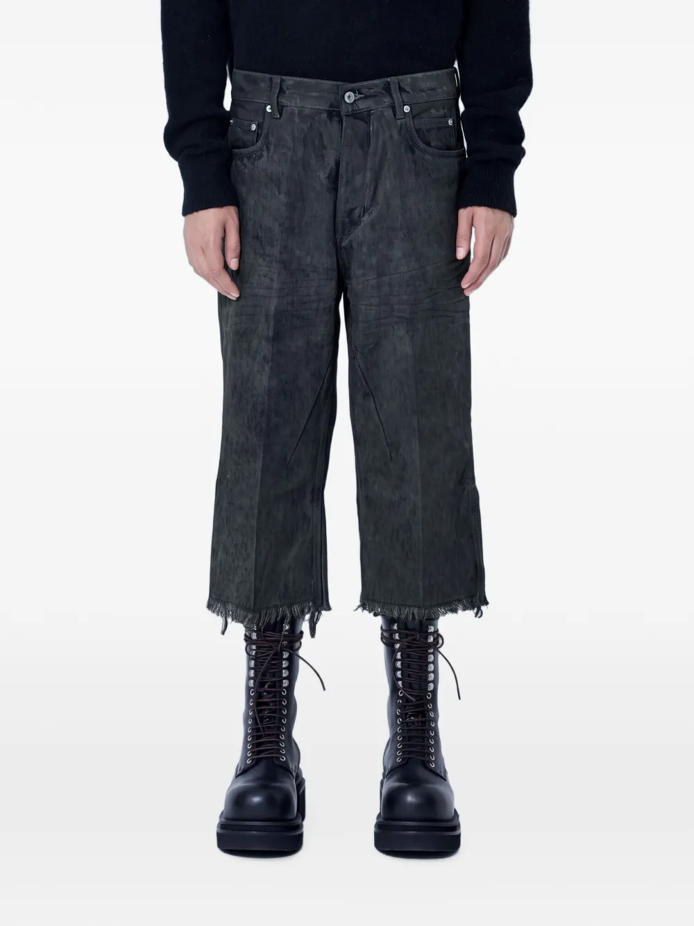 Rick Owens frayed cropped jeans - Gris