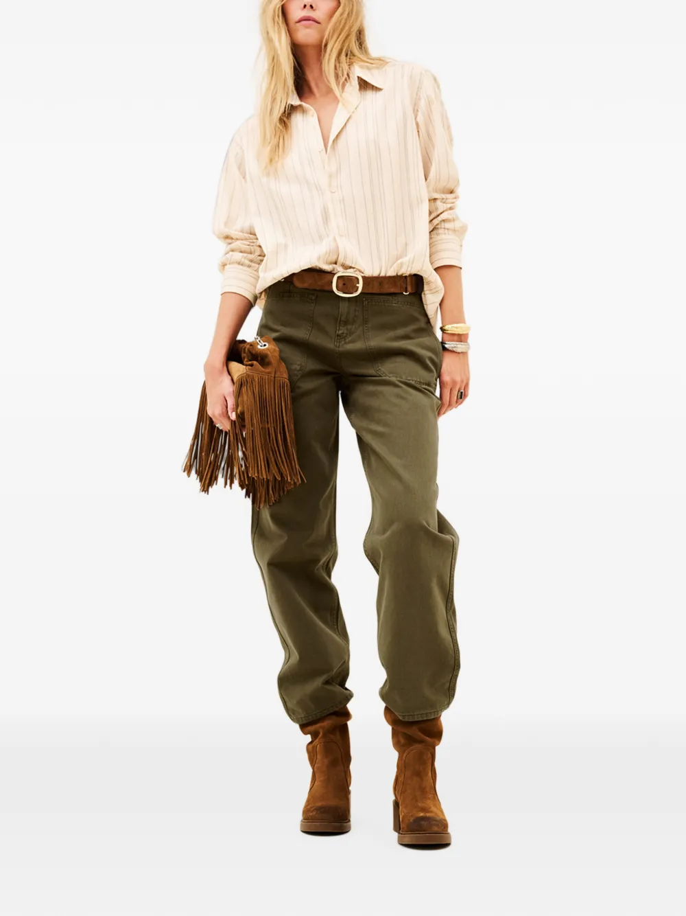 Ba&Sh Sisa striped long-sleeve shirt Beige