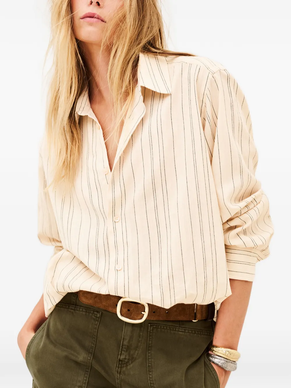 Ba&Sh Sisa striped long-sleeve shirt Beige