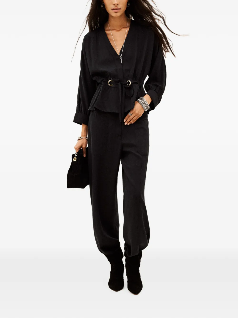 Ba&Sh Precila blouse met gestrikte taille Zwart