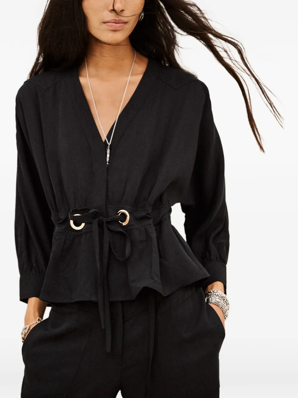 Ba&Sh Precila blouse met gestrikte taille Zwart