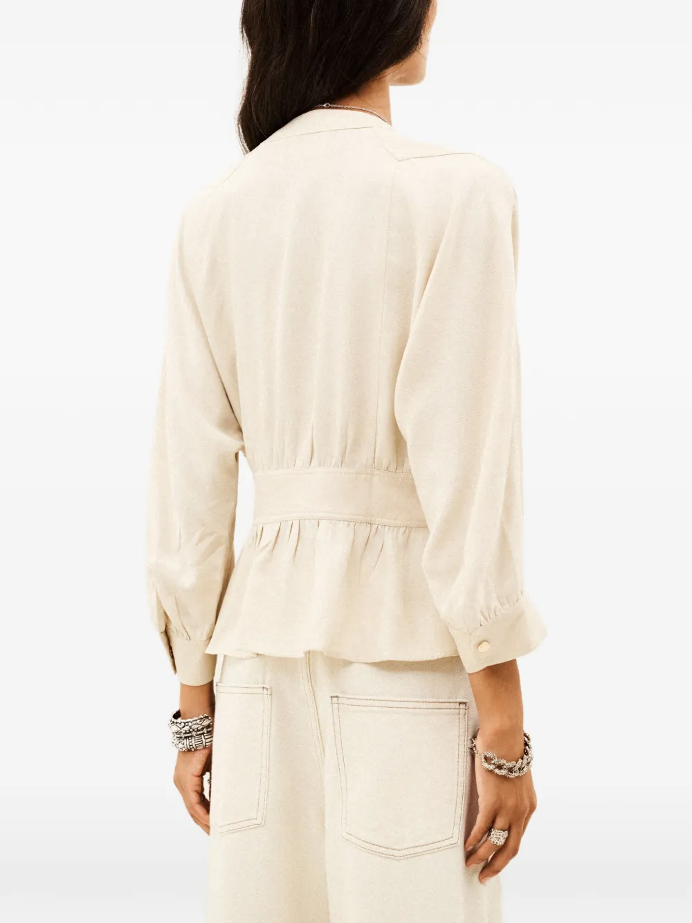 Ba&Sh Precila blouse met peplum-detail en striksluiting Beige