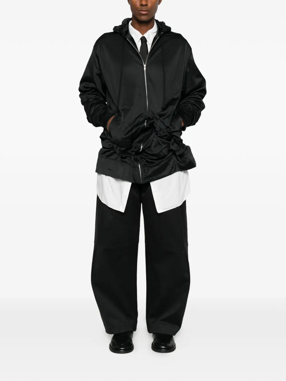 Comme des Garçons Homme Plus Hoodie met ritssluiting en ruches Zwart