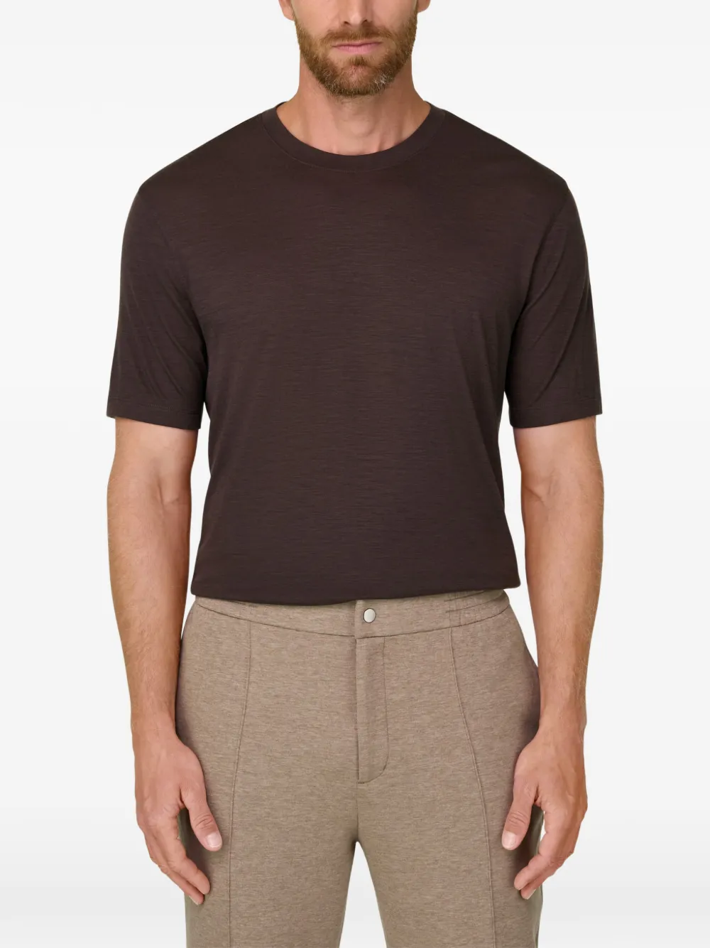 Boggi Milano T-shirt van jersey katoenen tencel-blend Bruin