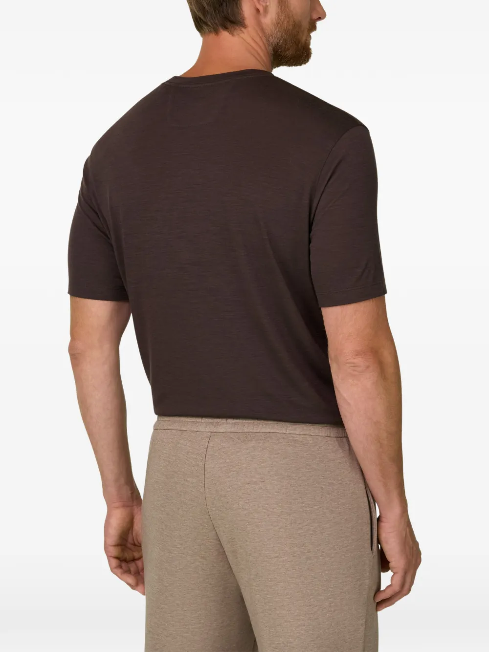 Boggi Milano T-shirt van jersey katoenen tencel-blend Bruin