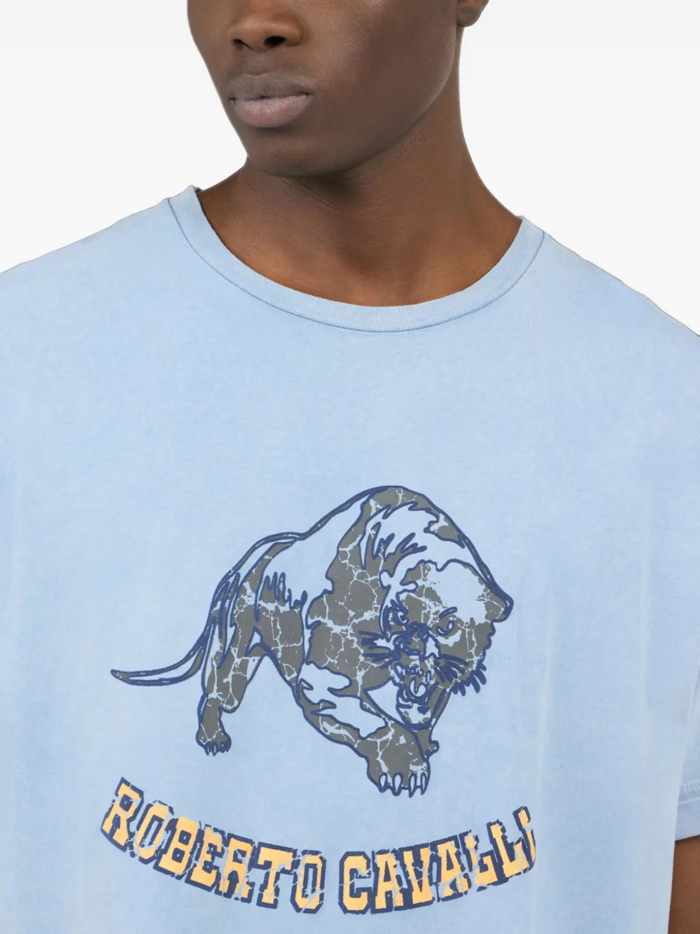 Roberto Cavalli logo-print cotton T-shirt Blauw