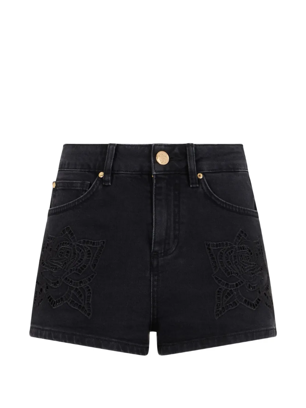 Roberto Cavalli rose-embroidered denim shorts - Nero