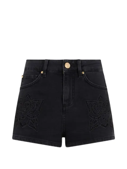 Roberto Cavalli rose-embroidered denim shorts