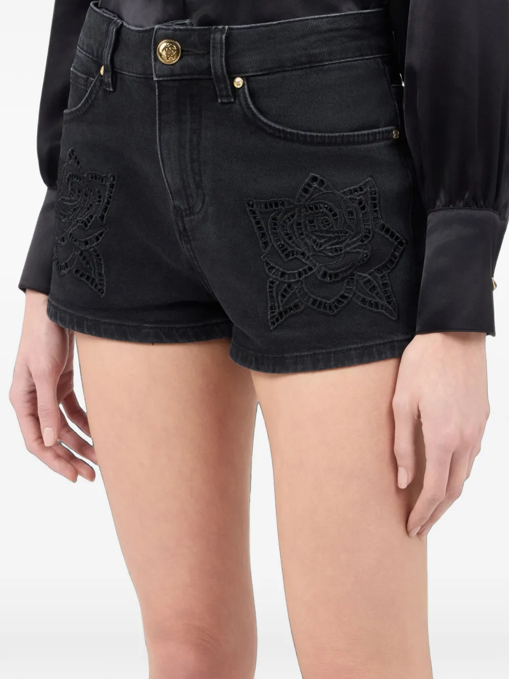 Roberto Cavalli Spijkershorts met geborduurde roos Zwart