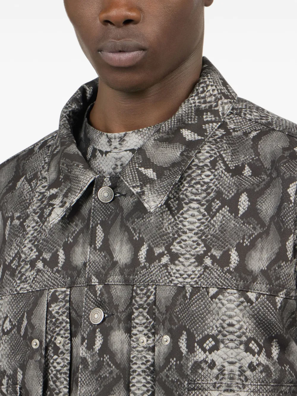 Roberto Cavalli Denim jack met slangen-print Grijs