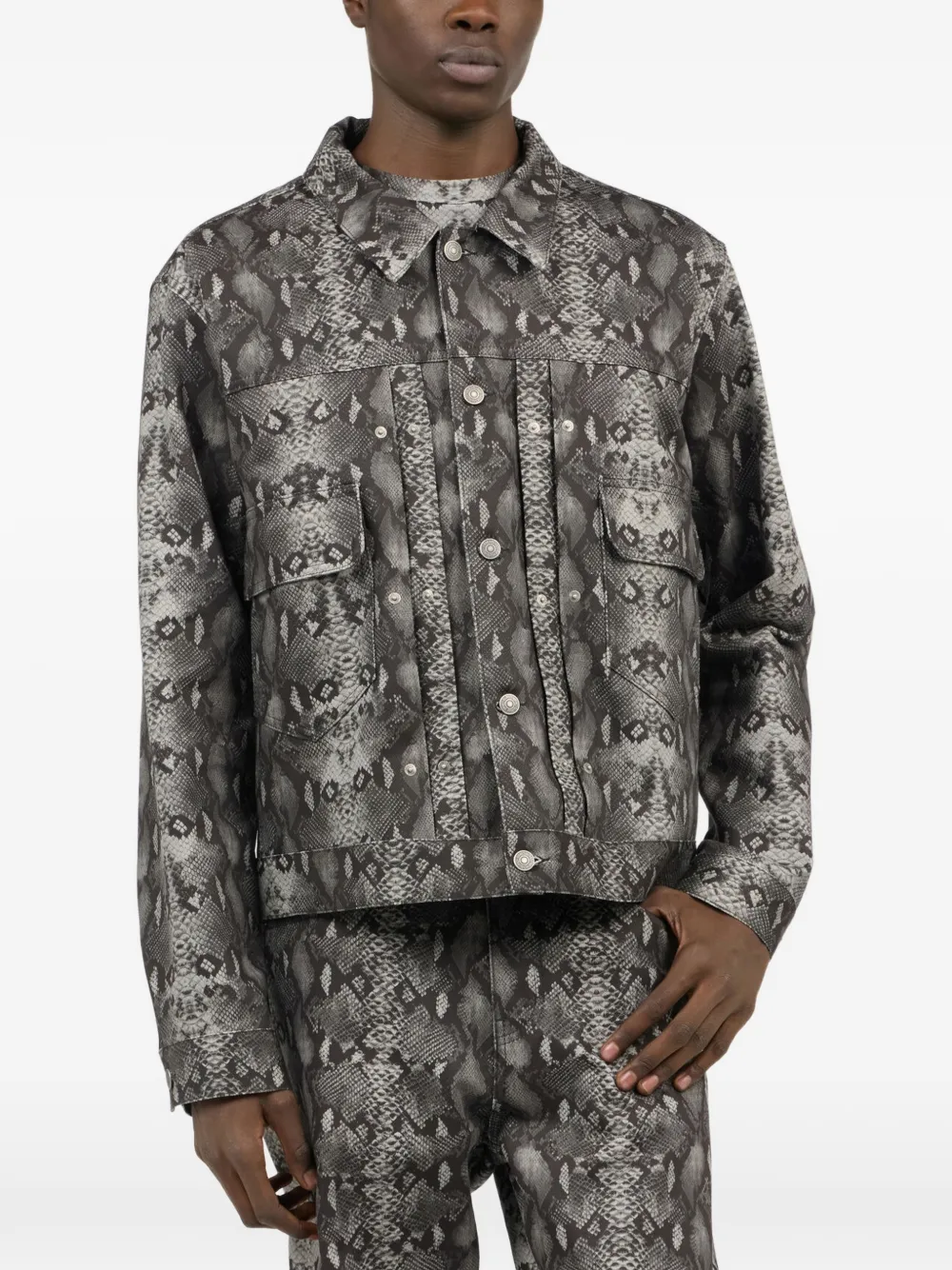 Roberto Cavalli Denim jack met slangen-print Grijs