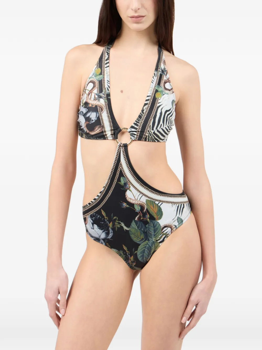 Roberto Cavalli Badpak met bloemen-print en uitgesneden details Zwart