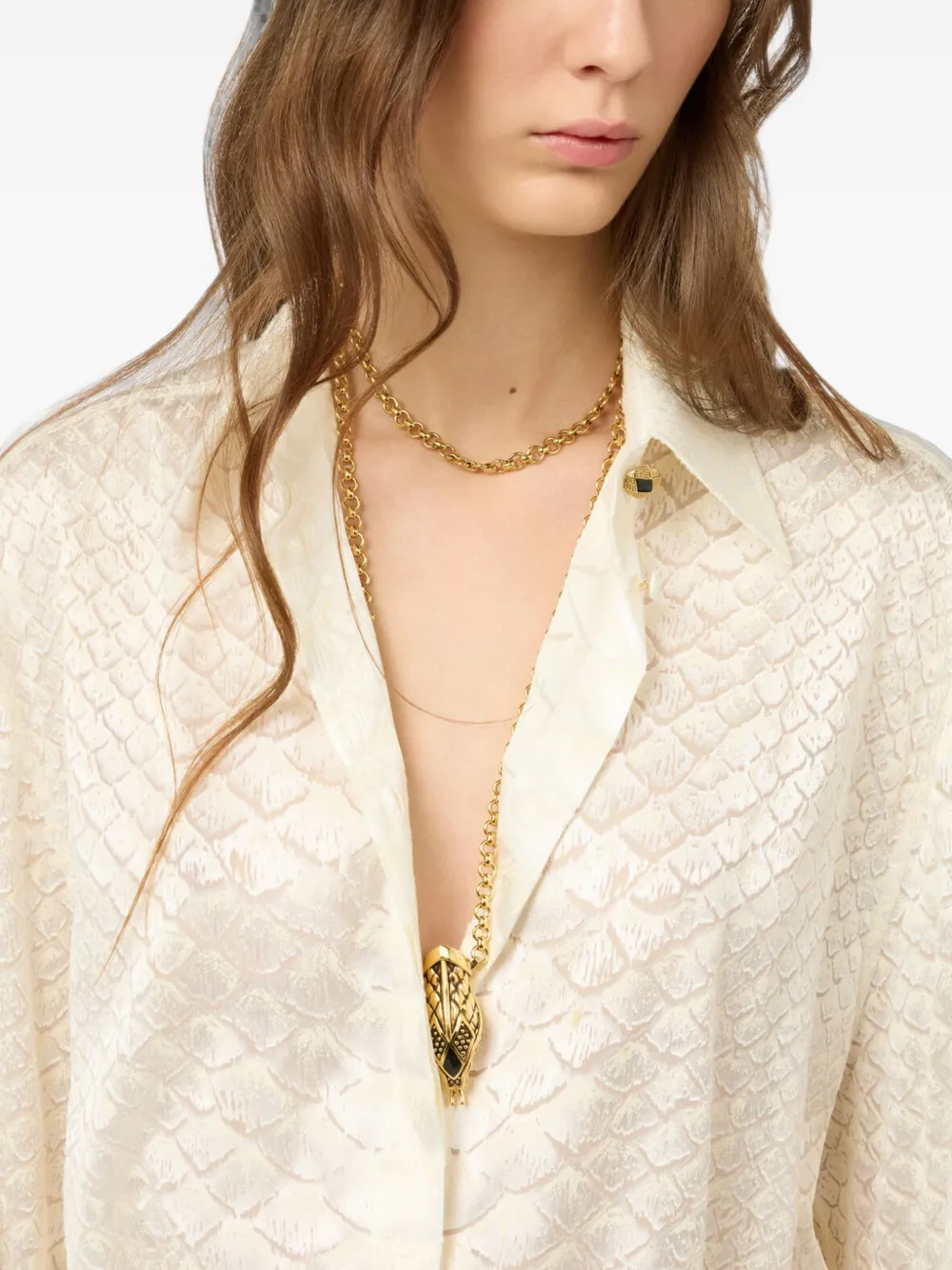Roberto Cavalli Serpentine blouse met print Beige