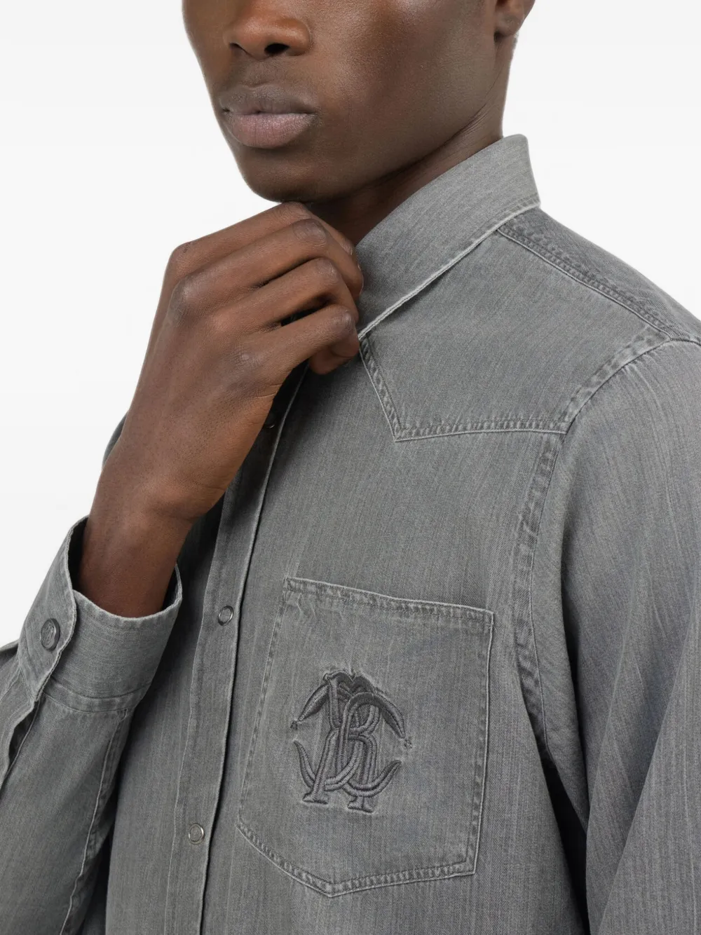 Roberto Cavalli Overhemd met geborduurd logo Grijs