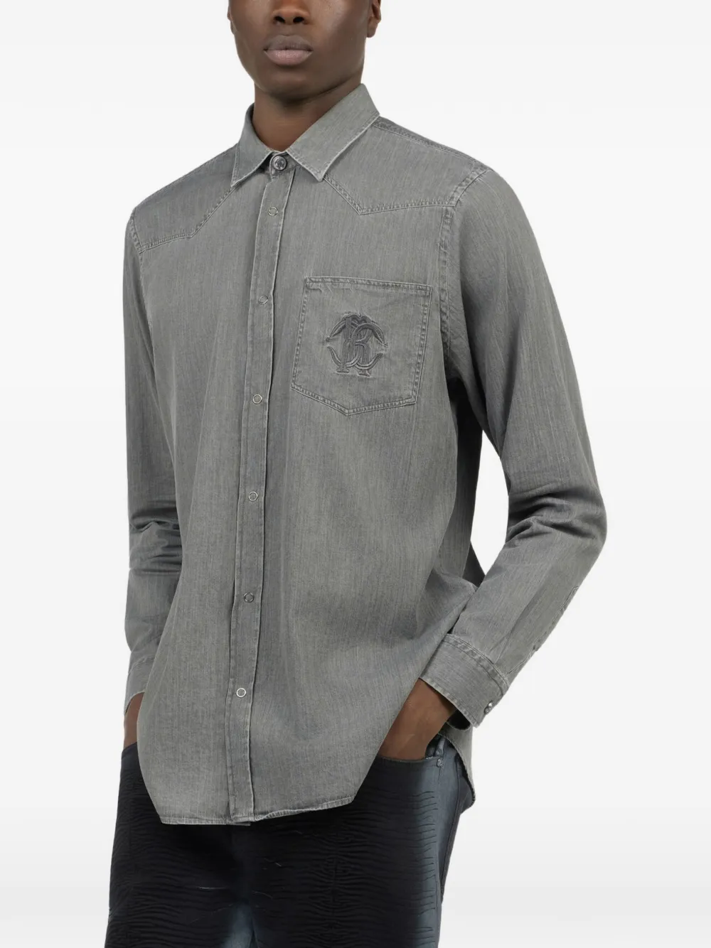 Roberto Cavalli Overhemd met geborduurd logo Grijs
